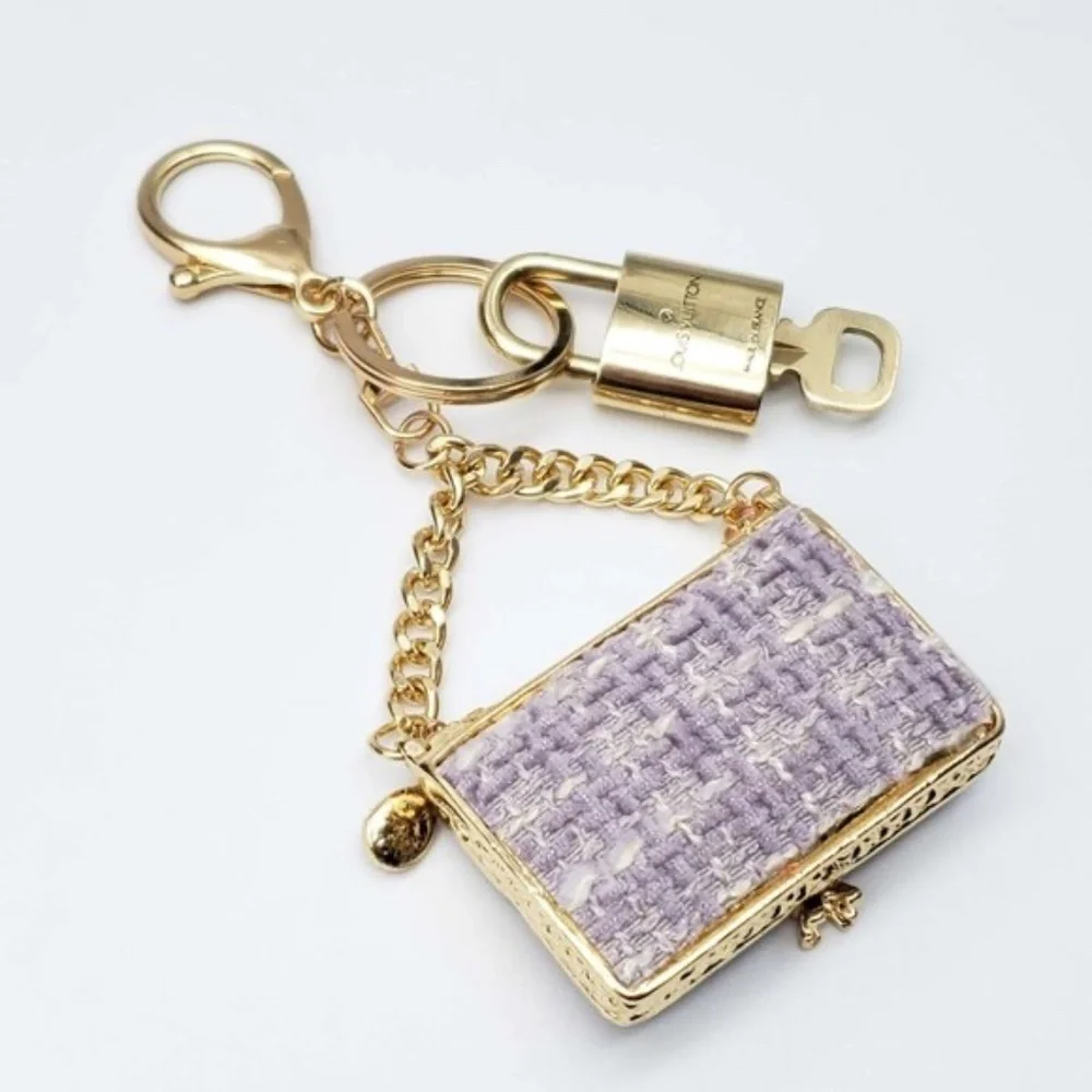 Authentic Louis Vuitton Padlock & Key Gold ✨Unbranded Tweed Bag Charm Keychain